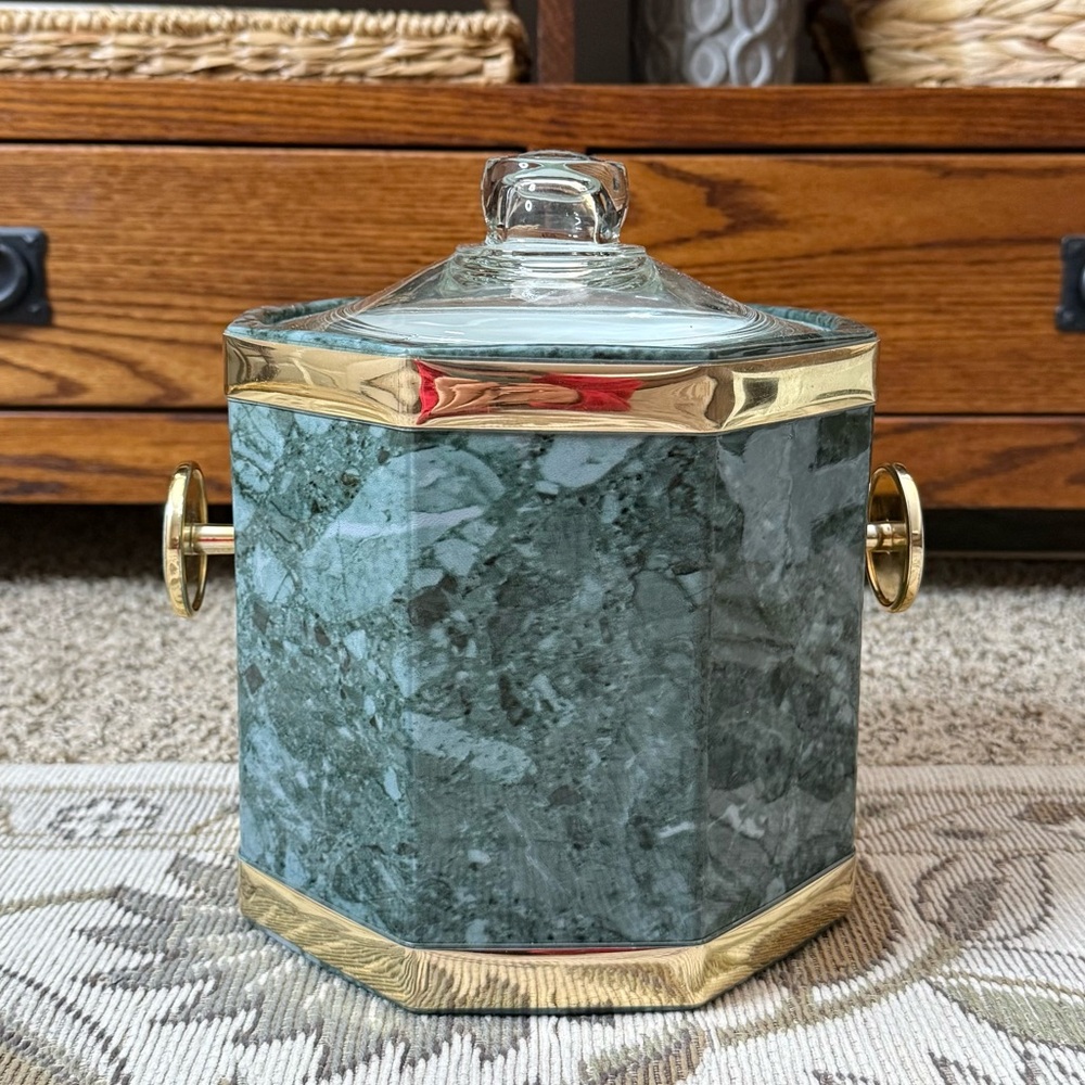 MCM Vintage Faux Green Marble Ice Bucket
